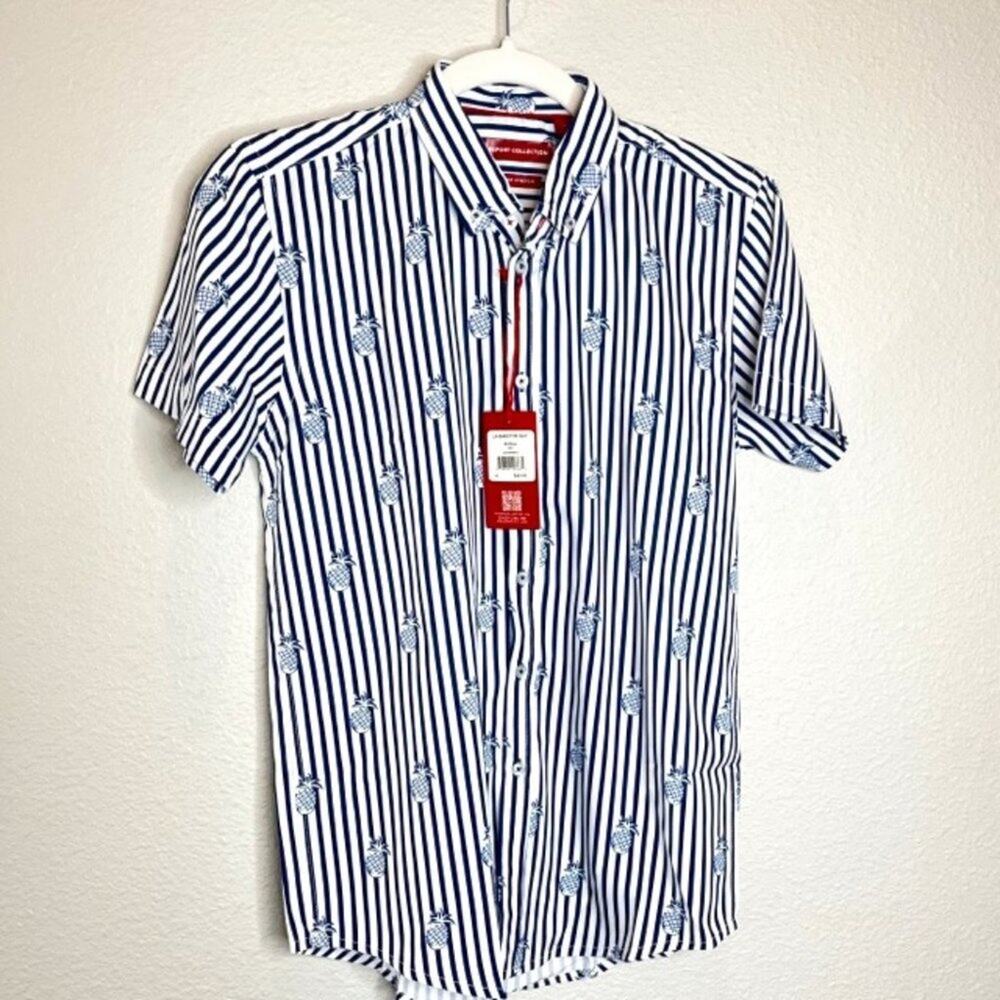 Report Collection New Women's Size 16 Pineapple Stripe Silky Blouse